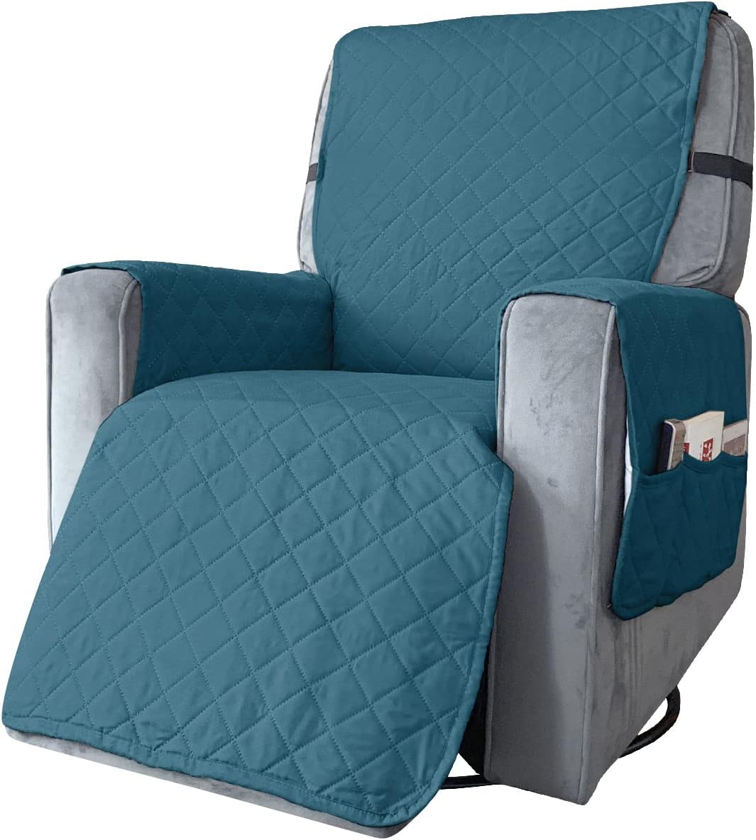 Waterproof Reversible Recliner Slipcovers Sand Color Recliner Chair Cover Width Up to 28 Inch With Side Pocket Non Slip Washable Furniture Protector With Elastic Strap For Kids(Sand Color, Large)