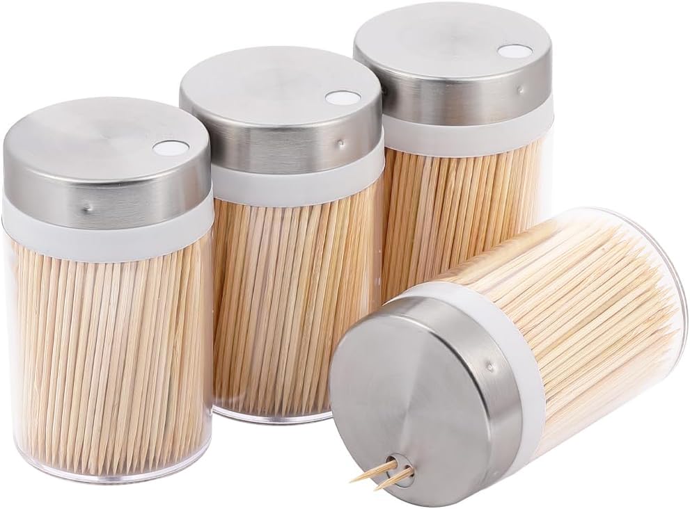 toothpick holder 2000 count bamboo toothpicks with 4 reusable toothpick dispenser sturdy smooth health toothpicks for party bar olive barbecue fruit and teeth cleaning