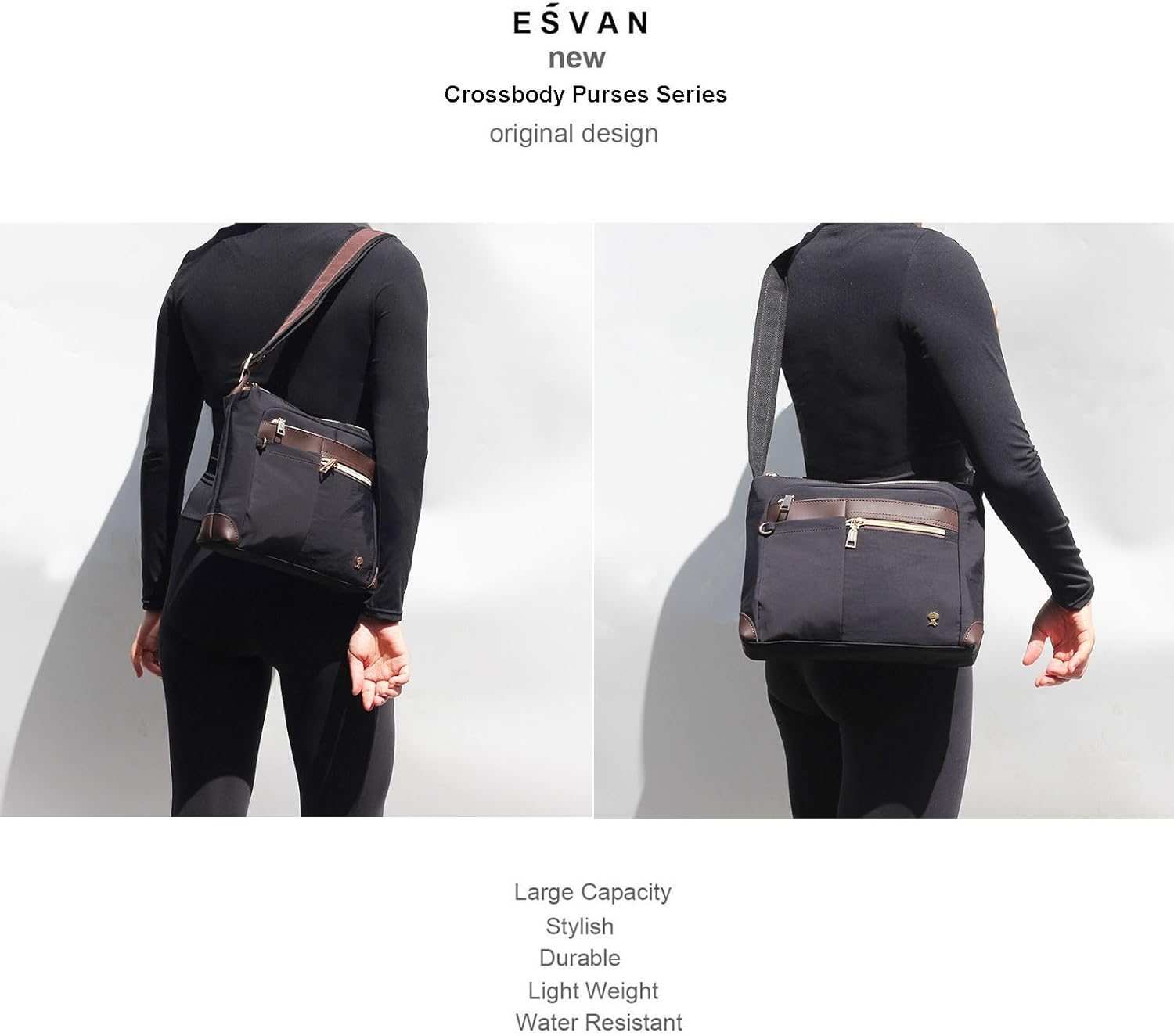 ESVAN Nylon Crossbody Bag For Women Waterproof Lightweight Casual Multi Pockets Shoulder Handbag Purse - Image 2