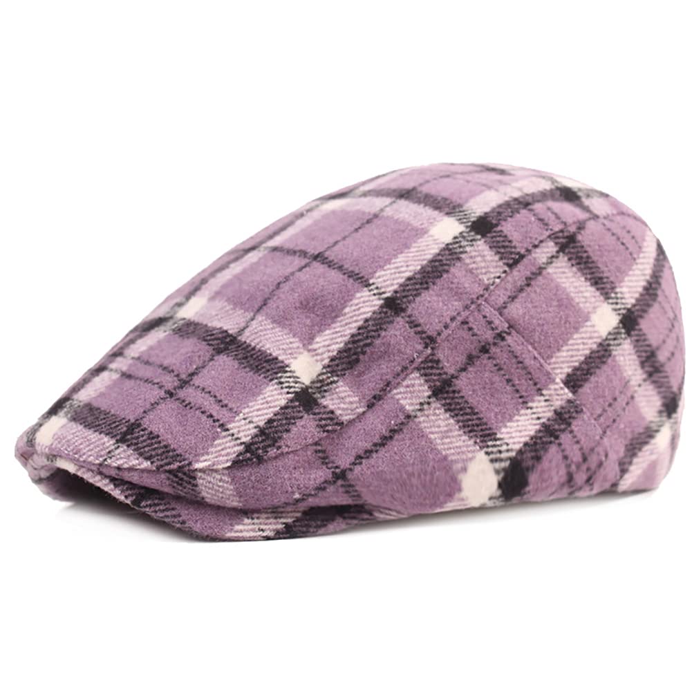KEKY Men Women's Plaid Newsboy Hats for Fall Winter Outerwear Warm Purple Ivy Cap Golf Visor Hat (Purple Plaid), One Size