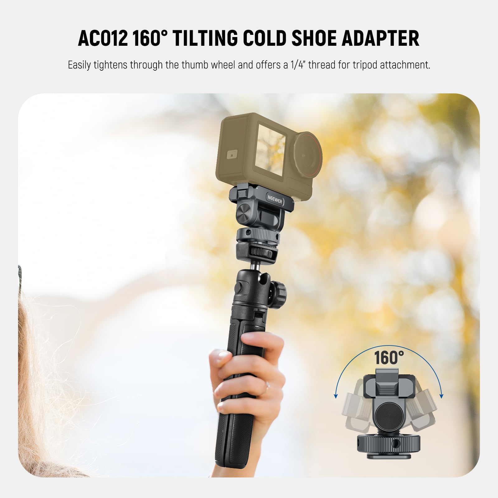 NEEWER Zestaw akcesoriów do kamer sportowych kompatybilny z DJI Osmo Action 5 Pro/4/3, uchwyt na zimną stopkę, uchwyt magnetyczny z szybkim zwalnianiem i adapterem głowicy kulowej, AC011+AC012+ AC013