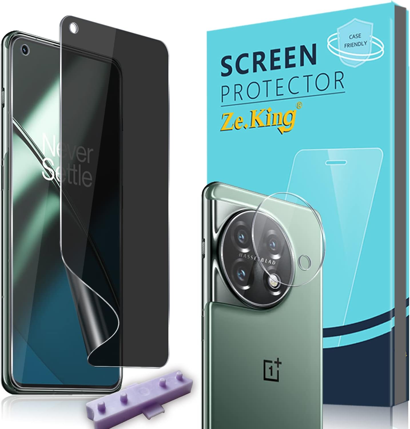 Zeking [2+2 Pack for OnePlus 11 5G (2023) Privacy Flexible Screen Protector (2 Pack) with Camera Lens Protector (2 Pack), [Bubble Free] [Anti-Scratch] HD Clarity Anti-Spy