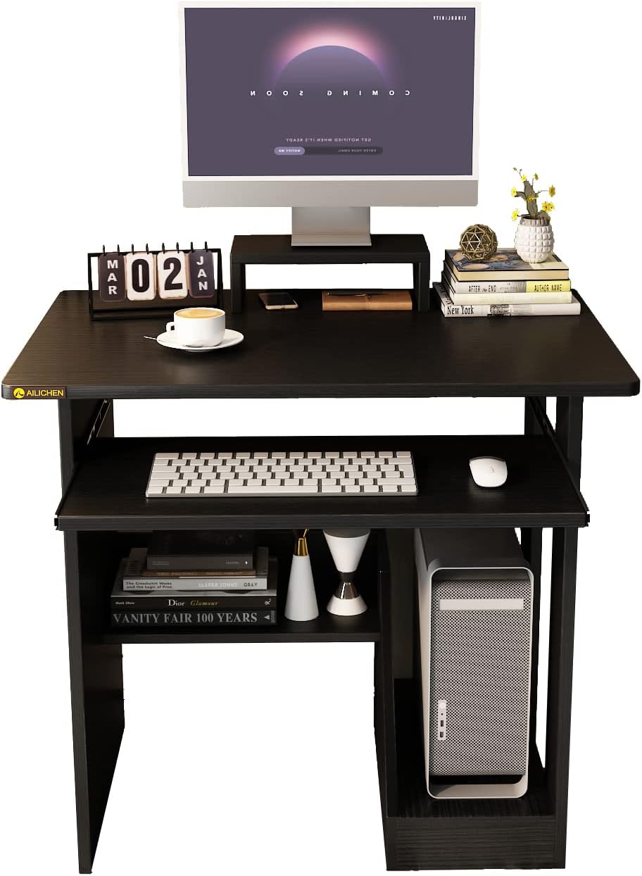 Computer Desk 30" Table Home Work Writing Desk with Monitor Stand Keyboard Tray Work Study PC Office Desk for Small Spaces,Black