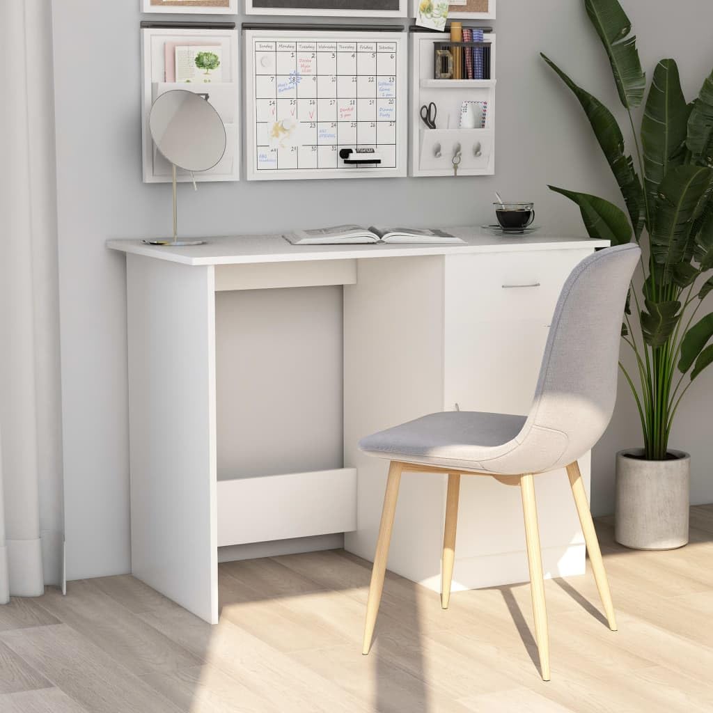 Scrivania bianca in legno, 100 x 50 x 76 cm, con cassetto e porta, salvaspazio, per casa, ufficio, gaming e studio, ergonomica, per bambini e ragazzi