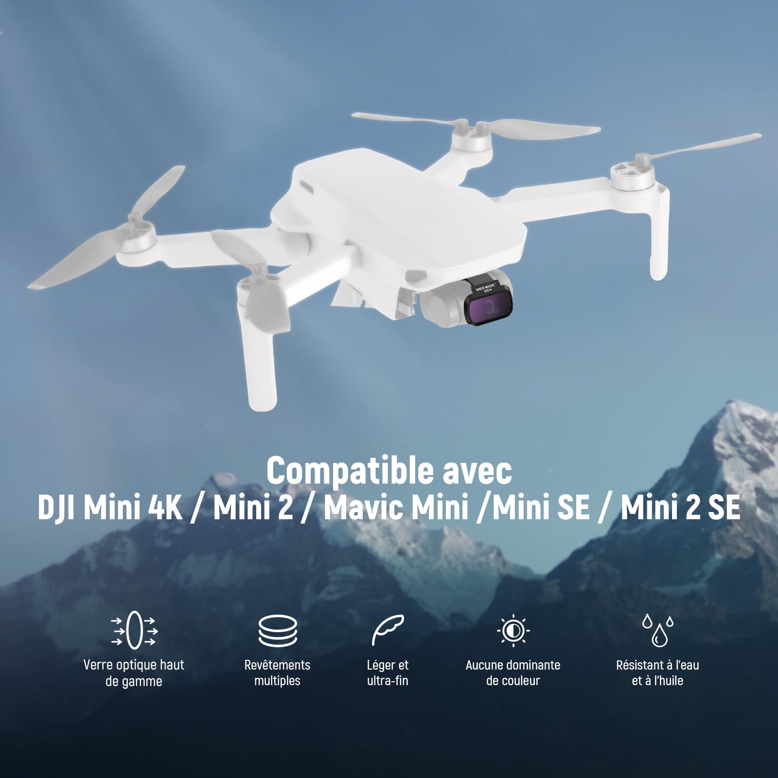 NEEWER Packs de 6 Filtres ND Compatible avec DJI Mini 4K/2/Mavic/SE/2 SE, pour Objectif de Drone,Filtre UV CPL à Densité Neutre ND4/ND8/ND16/ND32,Verre HD Multicouches,Compatible avec Cardan,FL-B31
