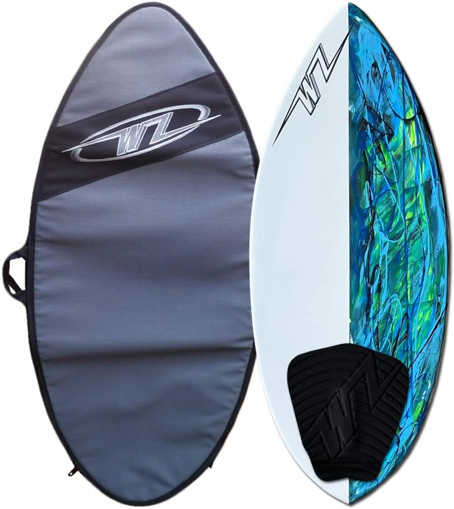 Wave Zone SE Carbon & Fiberglass Skimboard - 48" - Riders Up to 200 lbs - Complete with Traction Deck Grip (Blue 48" Board + Travel Bag)