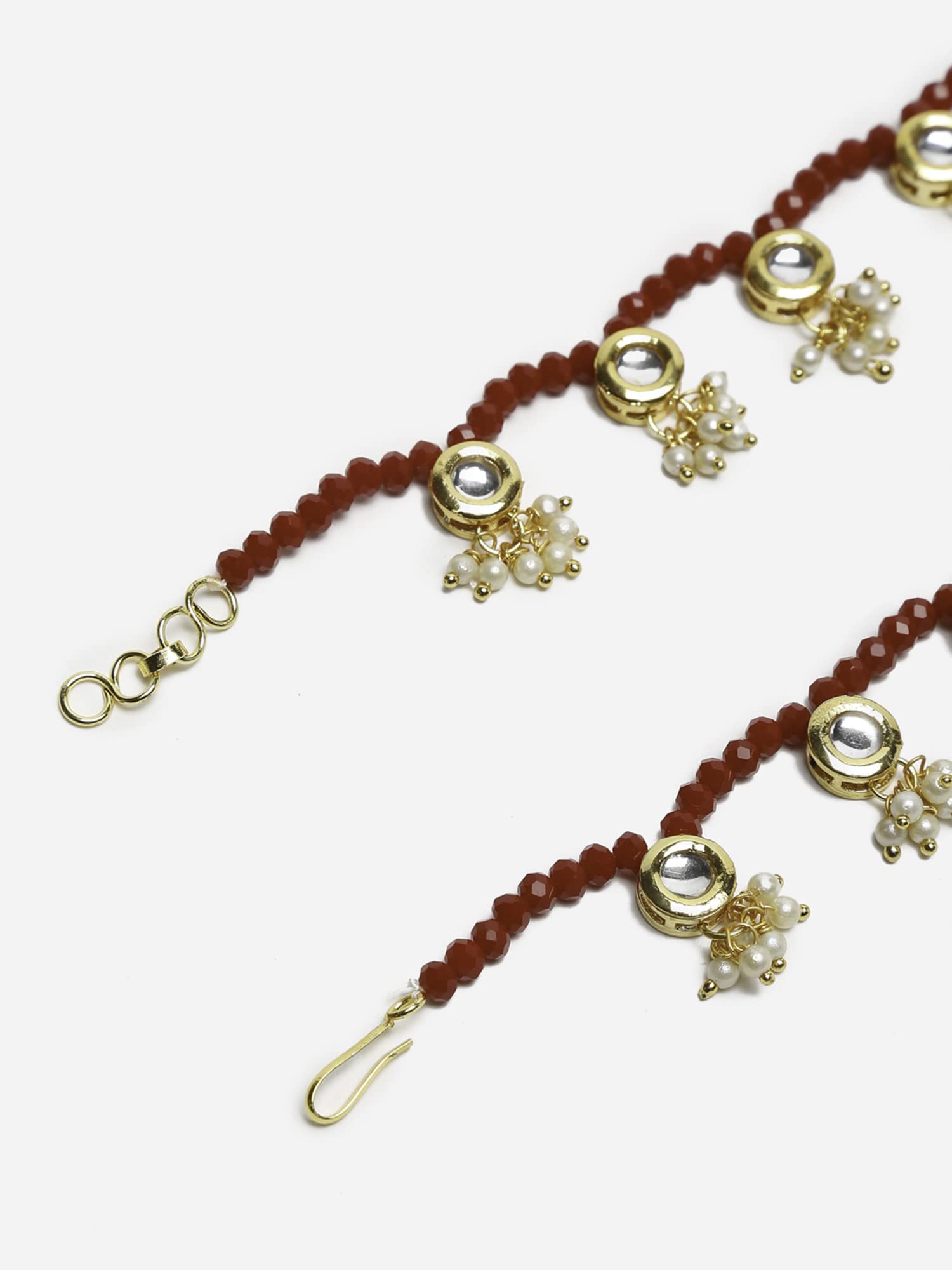 Ruby Raang Women's Mixed Metal Artificial Kundan anklets - Traditional Jewellery Set for Women (Red) - Image 4 thumbnail