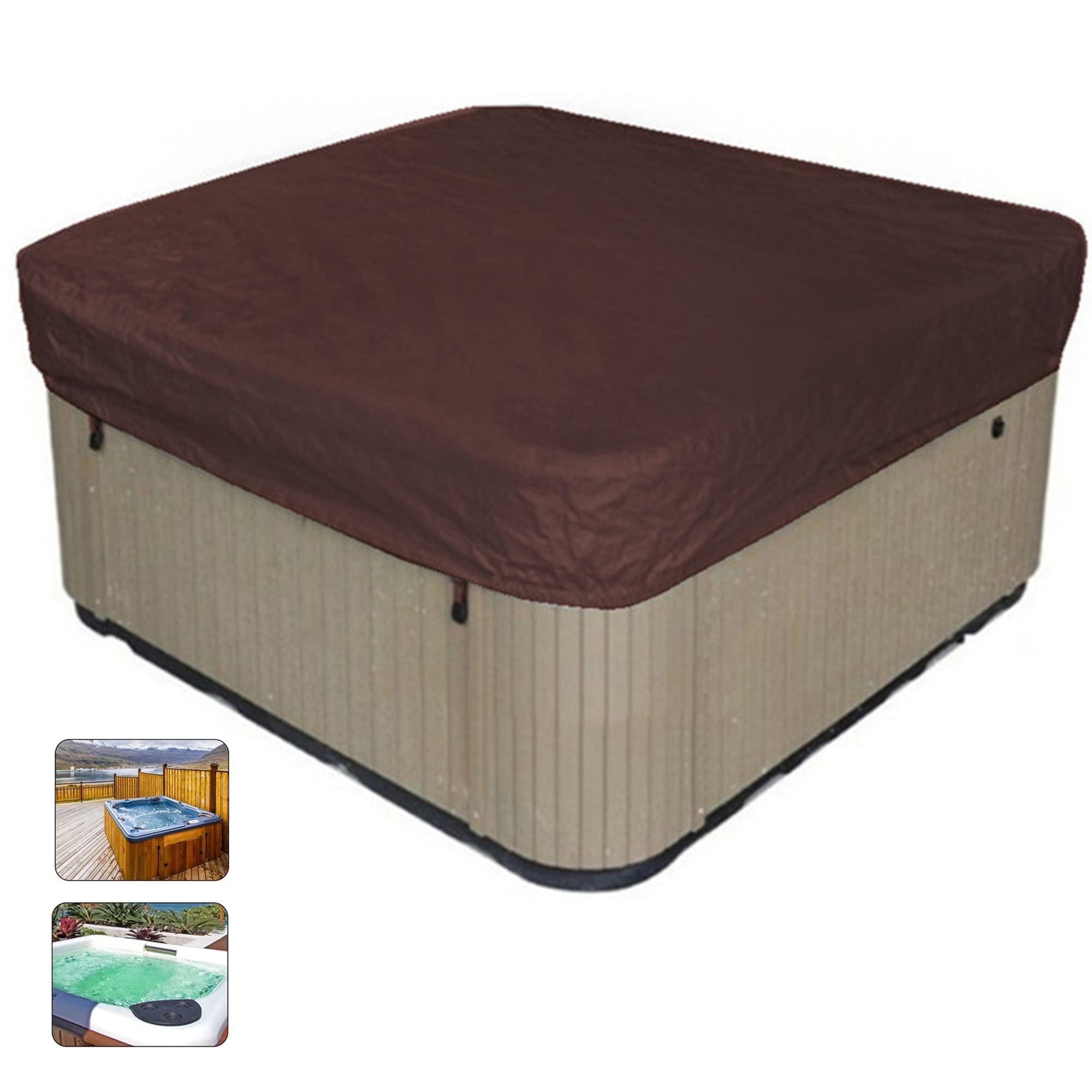 Square Hot Tub Cover, Outdoor SPA Covers, Waterproof UV Resistance Hot Tub Top Cover with Tightening Elastic Rope, Bathtub Replacement Cover, 210D Oxford Cloth ( Color : Brown , Size : 207*207*30cm )