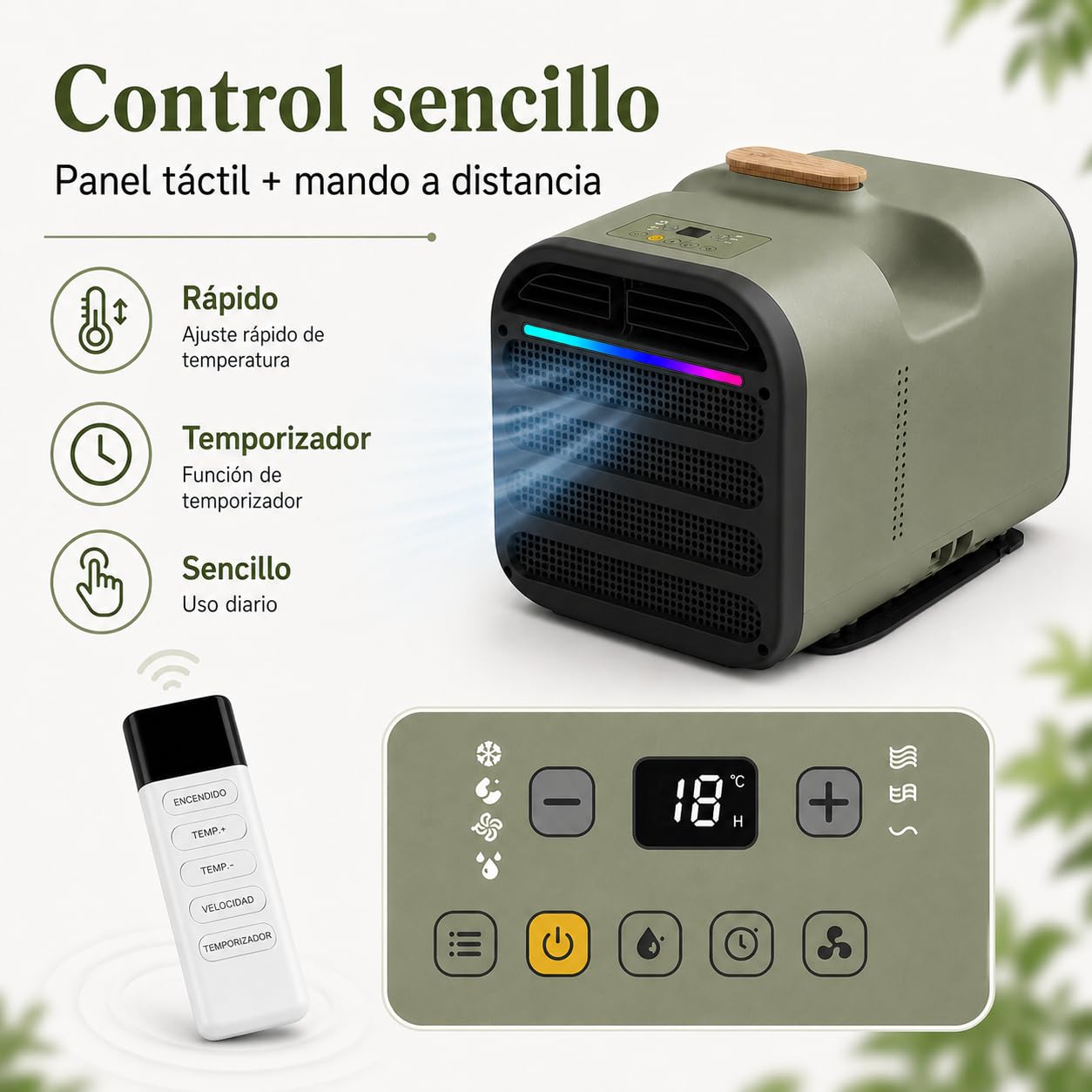 Aire Acondicionado Sin Unidad Exterior 4500BTU 5200BTU Portátil 8-10m² Green-220V | Sin unidad exterior ni instalación. Aire acondicionado portátil 1500W 5200BTU. para hogar,oficina,camping y pequeños espacios