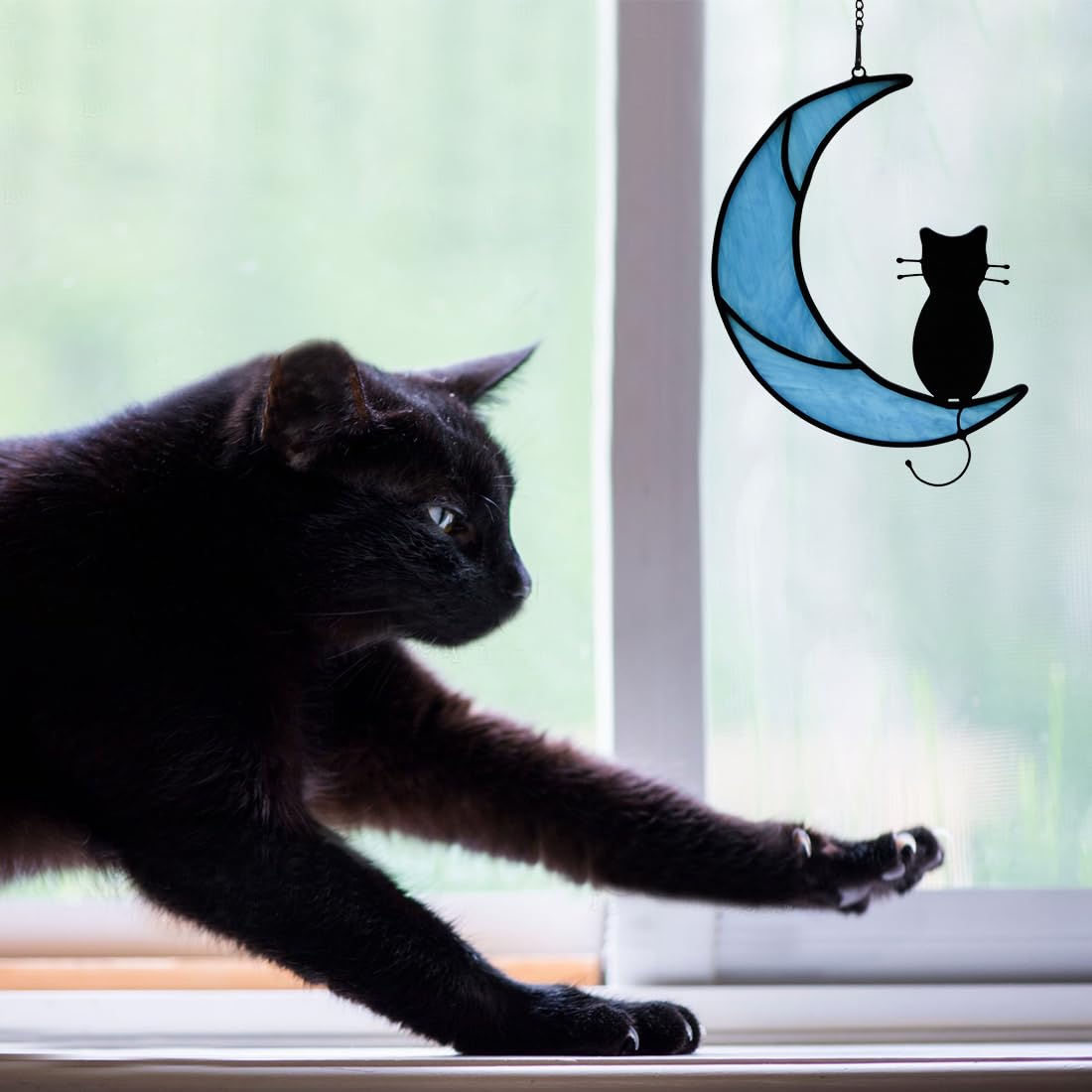 BOXCASA Buntglas-Fensterbehang – Oranger Katzen-Sonnenfänger Mit Indischen Federn, 27,2 X 15,2 Cm