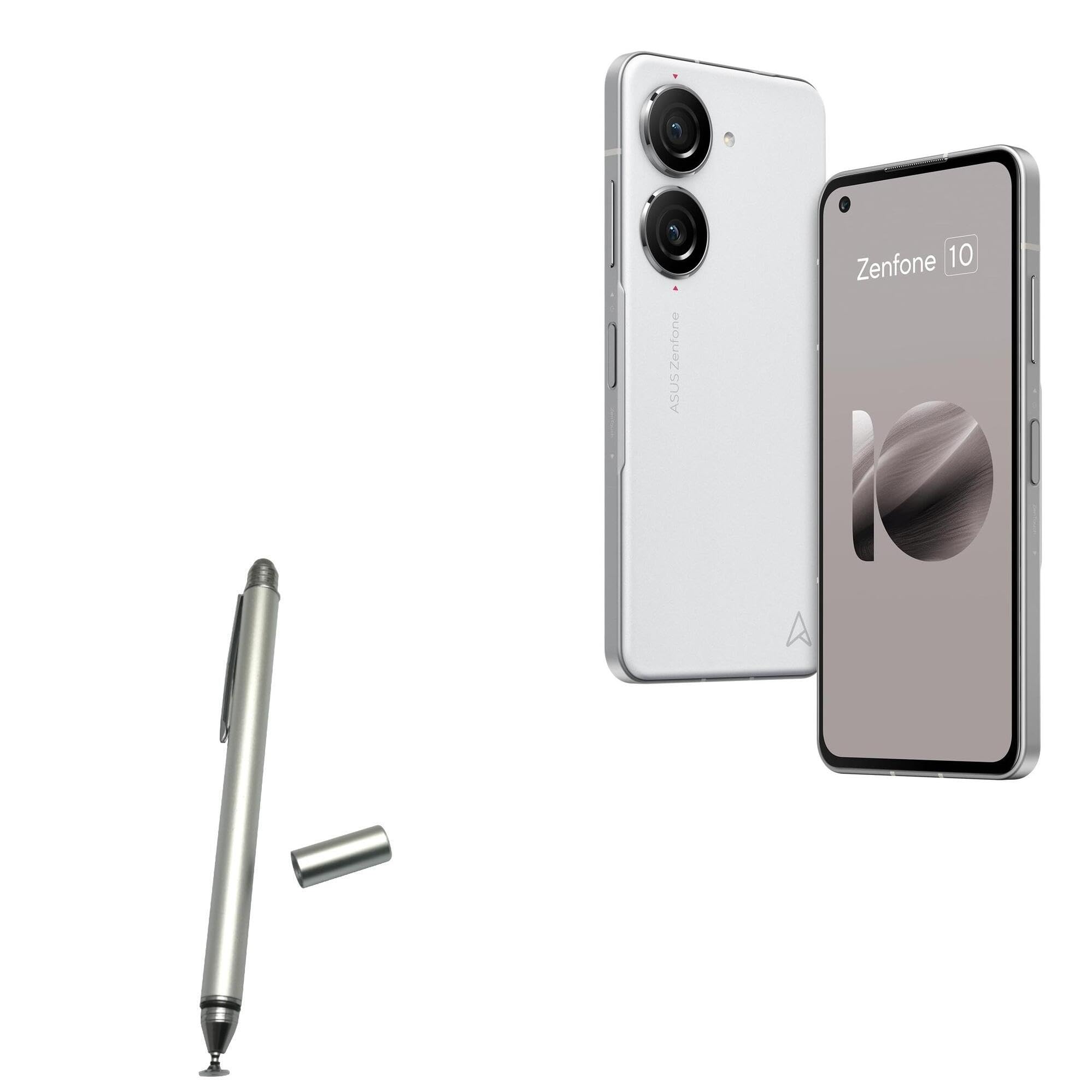 BoxWave Stylus Pen Compatible with ASUS ZenFone 10 AI2302 (5.9 in) - DualTip Capacitive Stylus, Fiber Tip Disc Tip Capacitive Stylus Pen - Metallic Silver