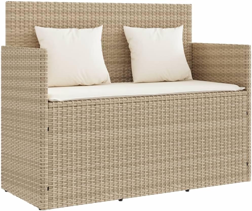 Patio Benches Patio Bench with Cushions Beige Poly Rattan,Versatile Garden Bench with Storage and Cushions for Outdoor Comfort and Organization Outdoor Furniture & Accessories