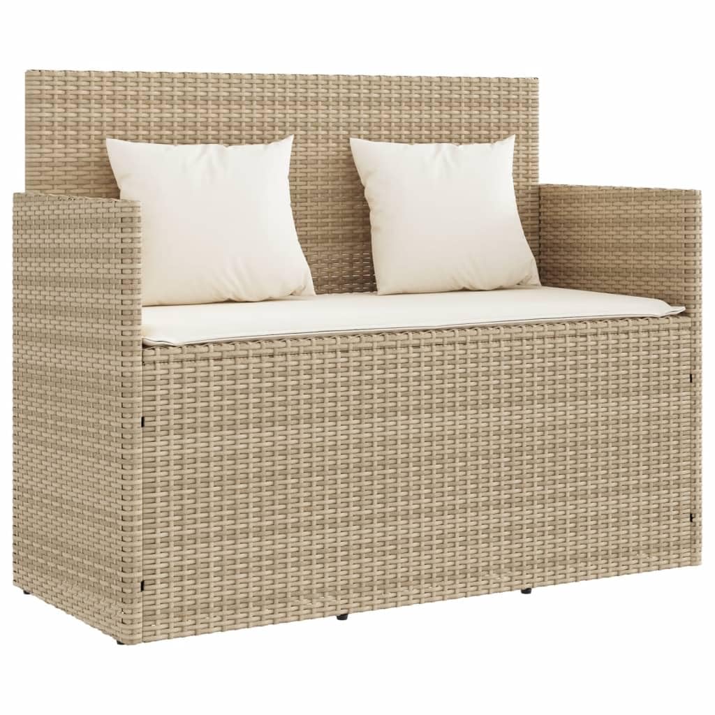 vidaXL Banco de Jardín con Cojines, Sofá Asiento Exterior, Banco de Parque, Mueble para Patio Terraza Balcón, Ratán Sintético Beige