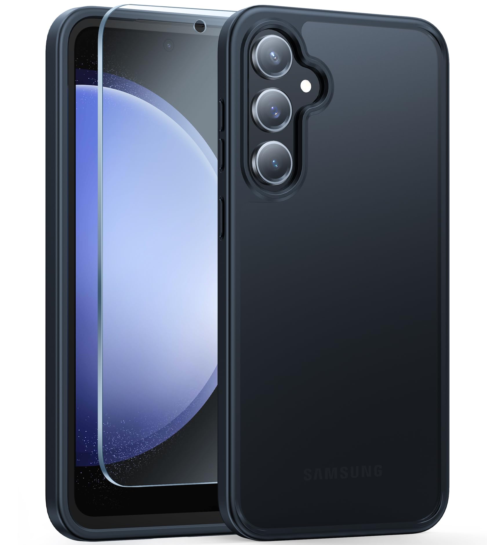 FNTCASE for Samsung Galaxy S23-FE Case: Dual Layer Protective Heavy Duty Cell Phone Cover Rugged Full Body Drop Protection Military Grade Shockproof Phone Case (Matt-Black)