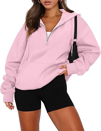 onlypuff Women Half Zipper Pullover Sweatshirt Long Sleeve Hoodies Kangaroo Pocket Fleece Basic Sweater