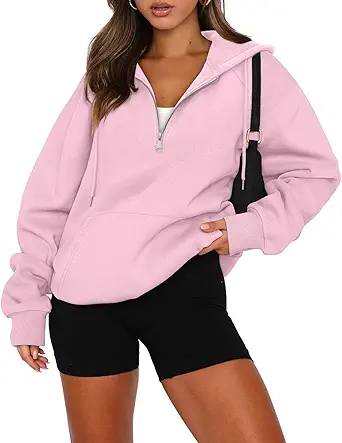 onlypuff Women Half Zipper Pullover Sweatshirt Long Sleeve Hoodies Kangaroo Pocket Fleece Basic Sweater