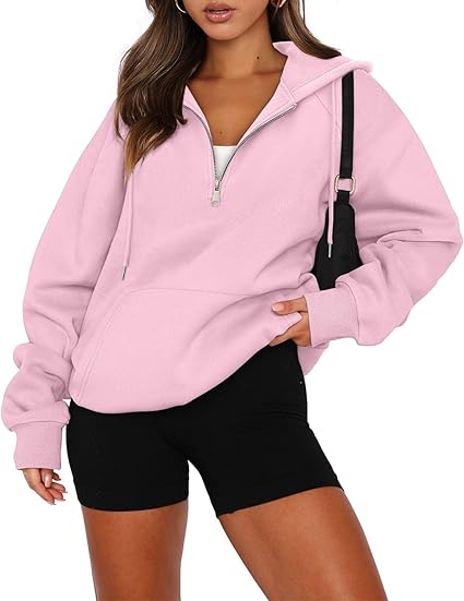 onlypuff Women Half Zipper Pullover Sweatshirt Long Sleeve Hoodies Kangaroo Pocket Fleece Basic Sweater