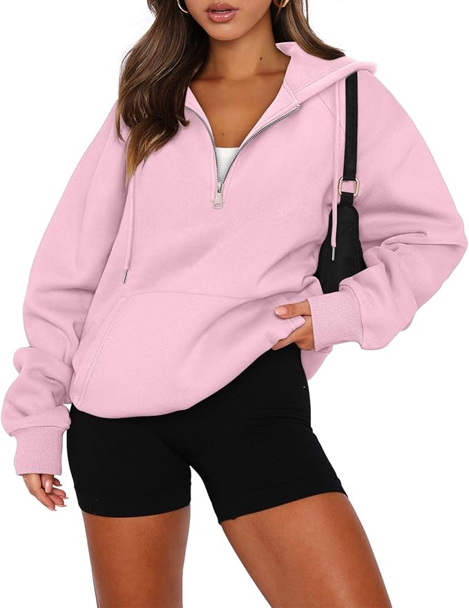 onlypuff Women Half Zipper Pullover Sweatshirt Long Sleeve Hoodies Kangaroo Pocket Fleece Basic Sweater