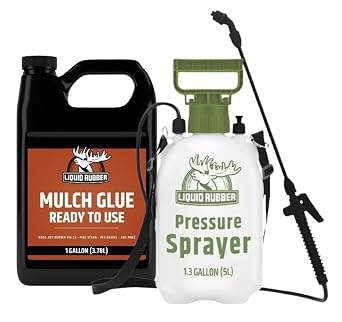 Liquid Rubber Mulch Glue & Garden Sprayer Bundle Strong, Weatherproof Landscaping Adhesive 1 Gallon + Pump Sprayer for Easy Application