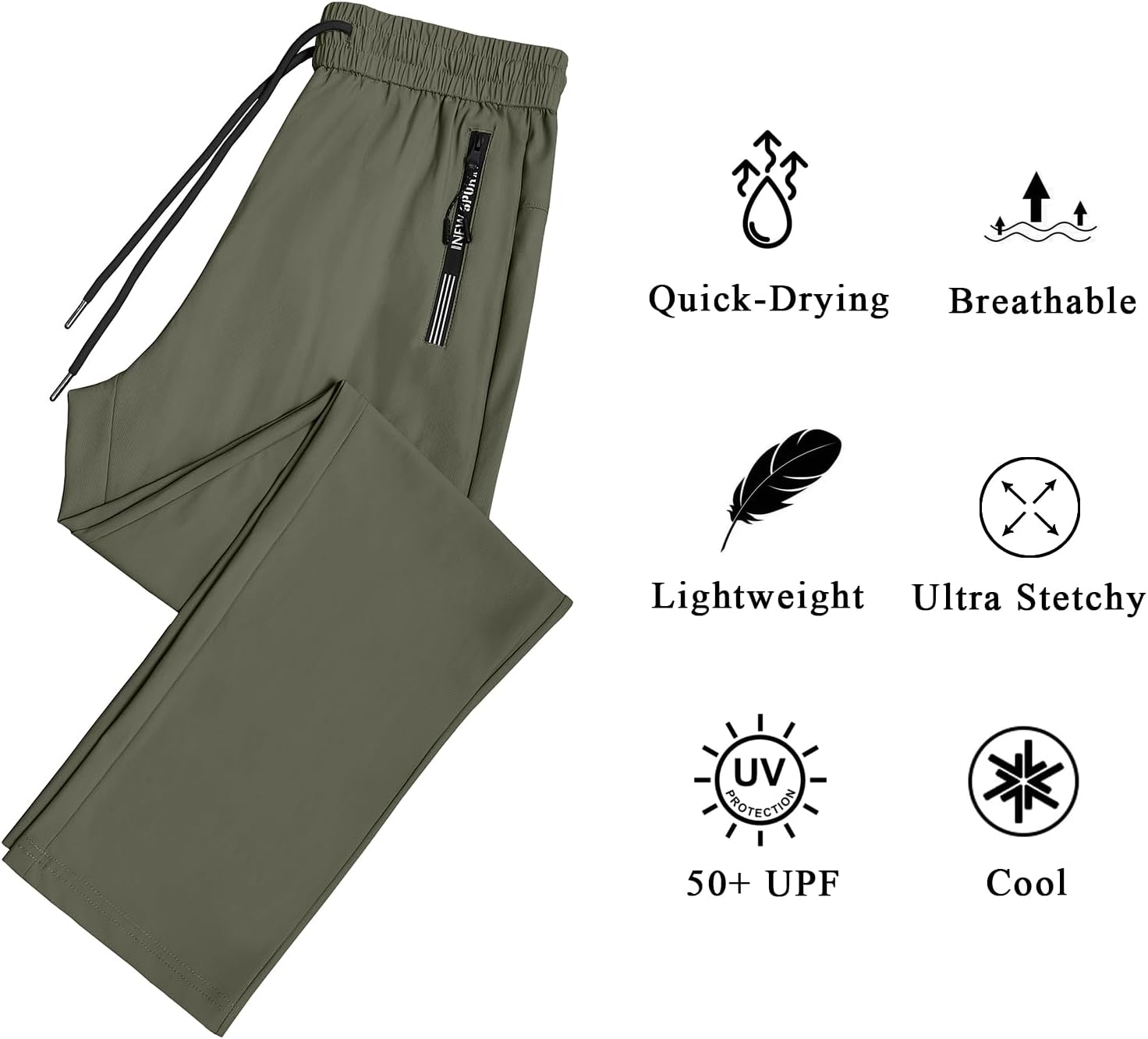 IWOLLENCE Women's Active Stretch Pants Quick Dry Breathable Athletic Comfy Fit Hiking Pant with Zipper Pockets