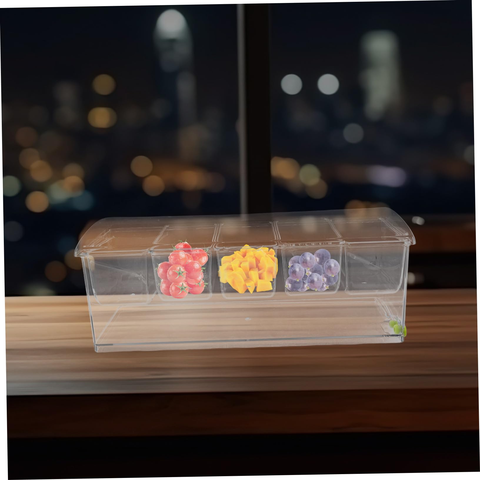 Mikinona Plateau à Condiments Réfrigéré Plastique Compartiments avec Couvercle Bac Froid pour Fruits Légumes Sauces Buffet Self-service avec Accessoires Plateau de Service Polyvalent