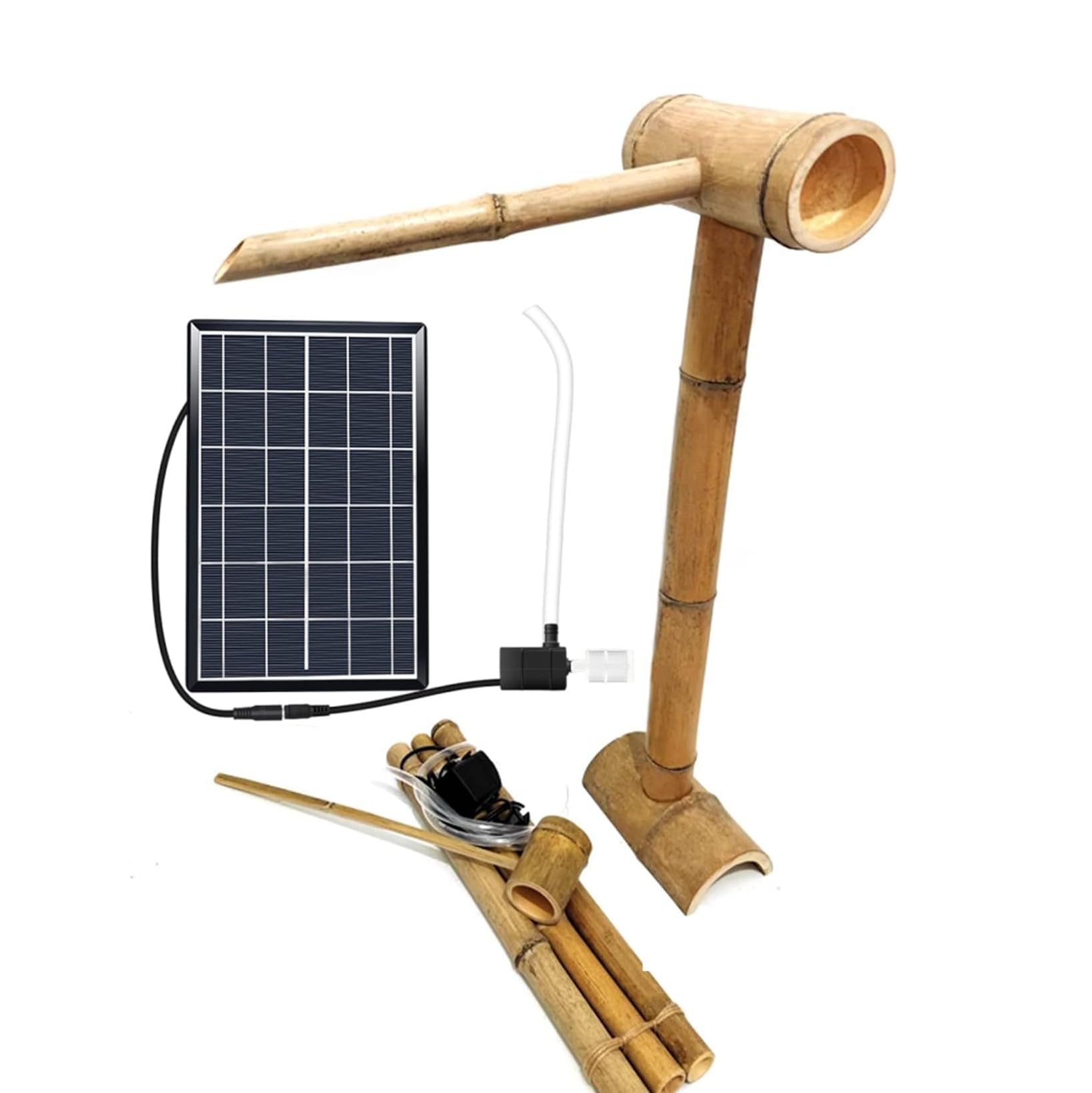 asdchZen Bamboo Solar Fountain, Outdoor Bamboo Fountains, Feng Shui Zen Water Fountain With Pump & 6W Solar Panel & Water Filter & 2M Water Tube,For Indoor Outdoor Backyard Lawn