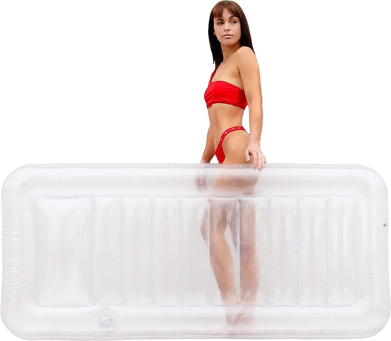 Clear Lounger by LÔTELI - Transparent Inflatable Chaise Pool Float for Adults - Minimal Aesthetic for Pool Parties, Summer Fun & Ultimate Relaxation - Durable & Easy to Inflate - Cup Holder