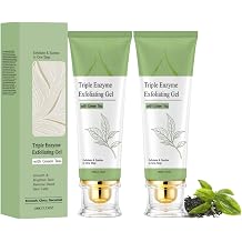 Triple Enzyme Green Tea Exfoliating Aqua Peel Gel, Deep Pore Cleansing Face Exfoliator, Mild Dead Skin Remover with Natural Cellulose, Reveals Smooth & Radiant Skin, 100g, 2pc
