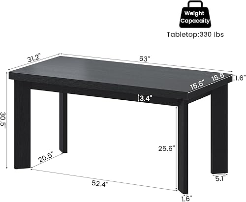 Miniatura 2 de Bigbiglife Mesa de comedor de 63 pulgadas para 6, mesa de comedor para interiores y exteriores con patas de madera, mesa de cocina con mesa grande,