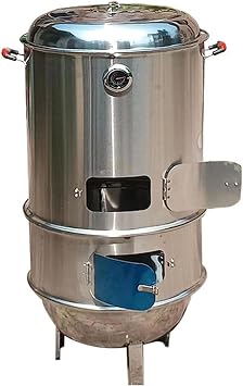 Charcoal Smoker Outdoor Backyard Patio BBQ Vertical Smoker, Stainless Steel Charcoal BBQ Grill Barrel with Thermometer, 360  Smokeless Outdoor BBQ Grill for Travel
