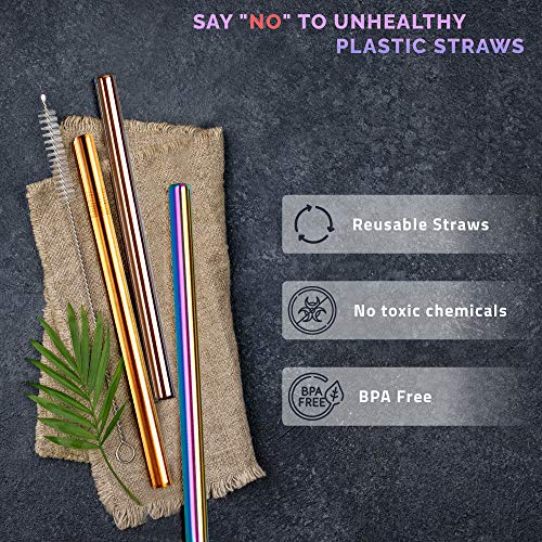 YOUR VIP SKIN®- 5 herbruikbare metalen rietjes, roestvrijstalen boba-rietjes, extra brede metalen eco-rietjes met… - Image 5