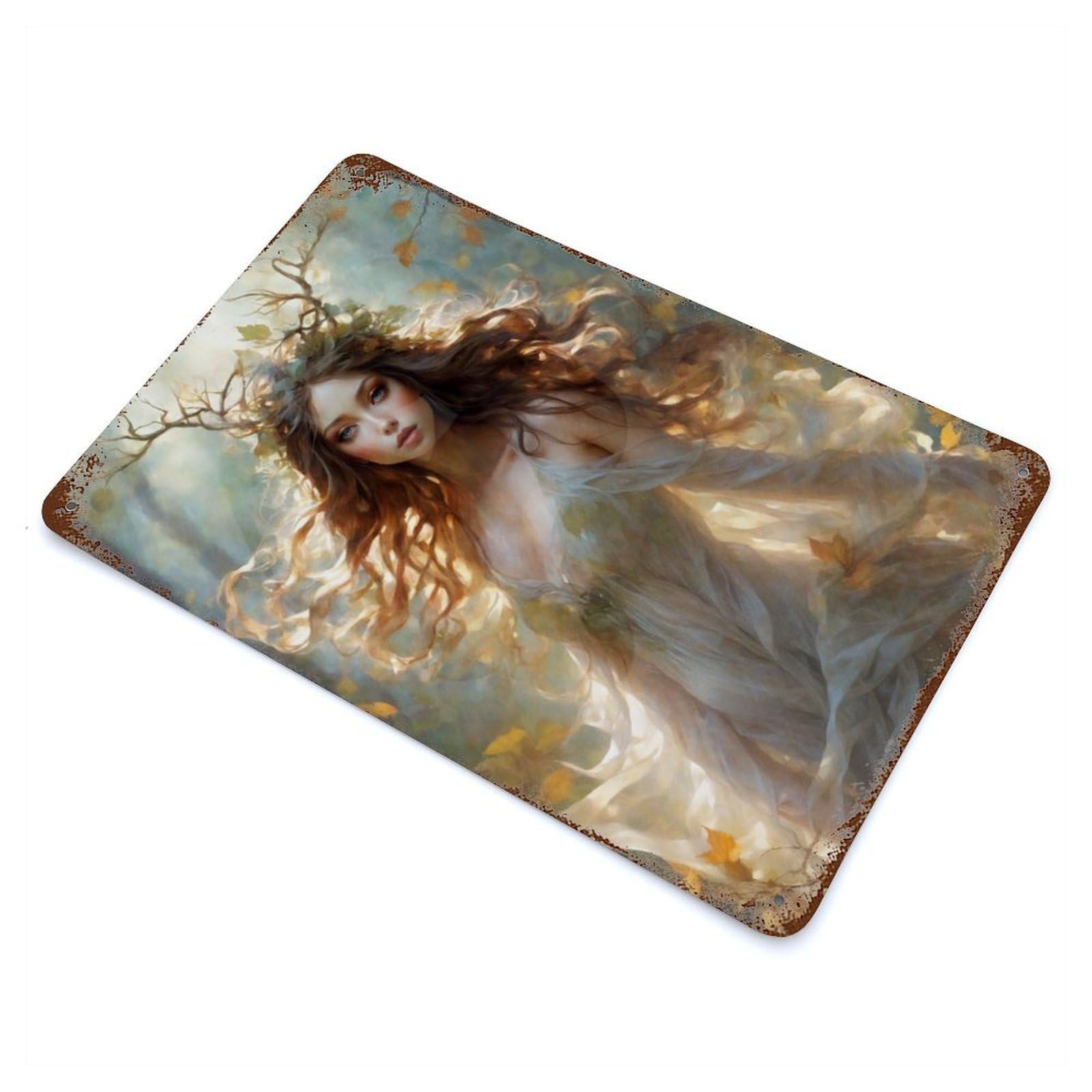Dancing Nymph Rusty Metal Tin Sign 11.8"x7.9", Industrial Home Decor for Garage, Pub Or Kitchen