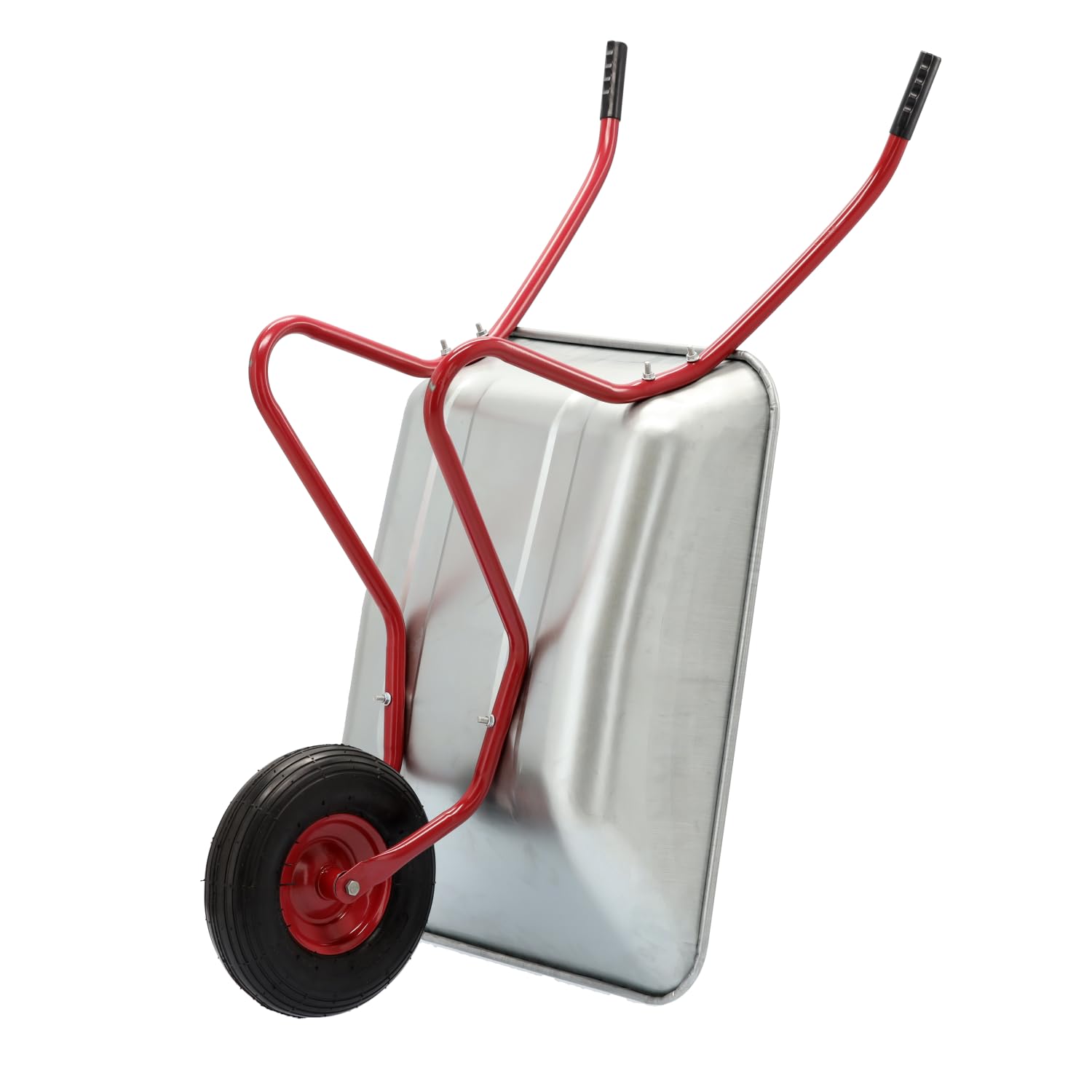 Garten Schubkarre 120 L, 100 kg Tragkraft - Verzinkte Stahlwanne – Luftreifen mit Metallfelge, Garten Schiebkarre, Transportkarre Garden Silber