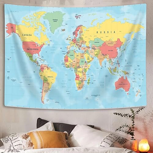 Tapiz de mapa del mundo, Asia Europa, topografía de la ciudad del sur, Estados Unidos, África, Japón, tapices educativos para niños, estudiantes, disponible en Yaxa Costa Rica