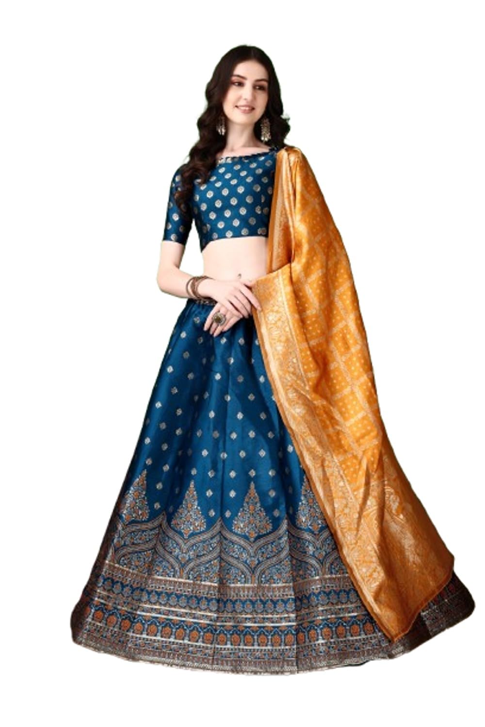 JAYA CREATION Women's Jacquard Semi-Stitched Lehenga choli (AK37)-picture-33