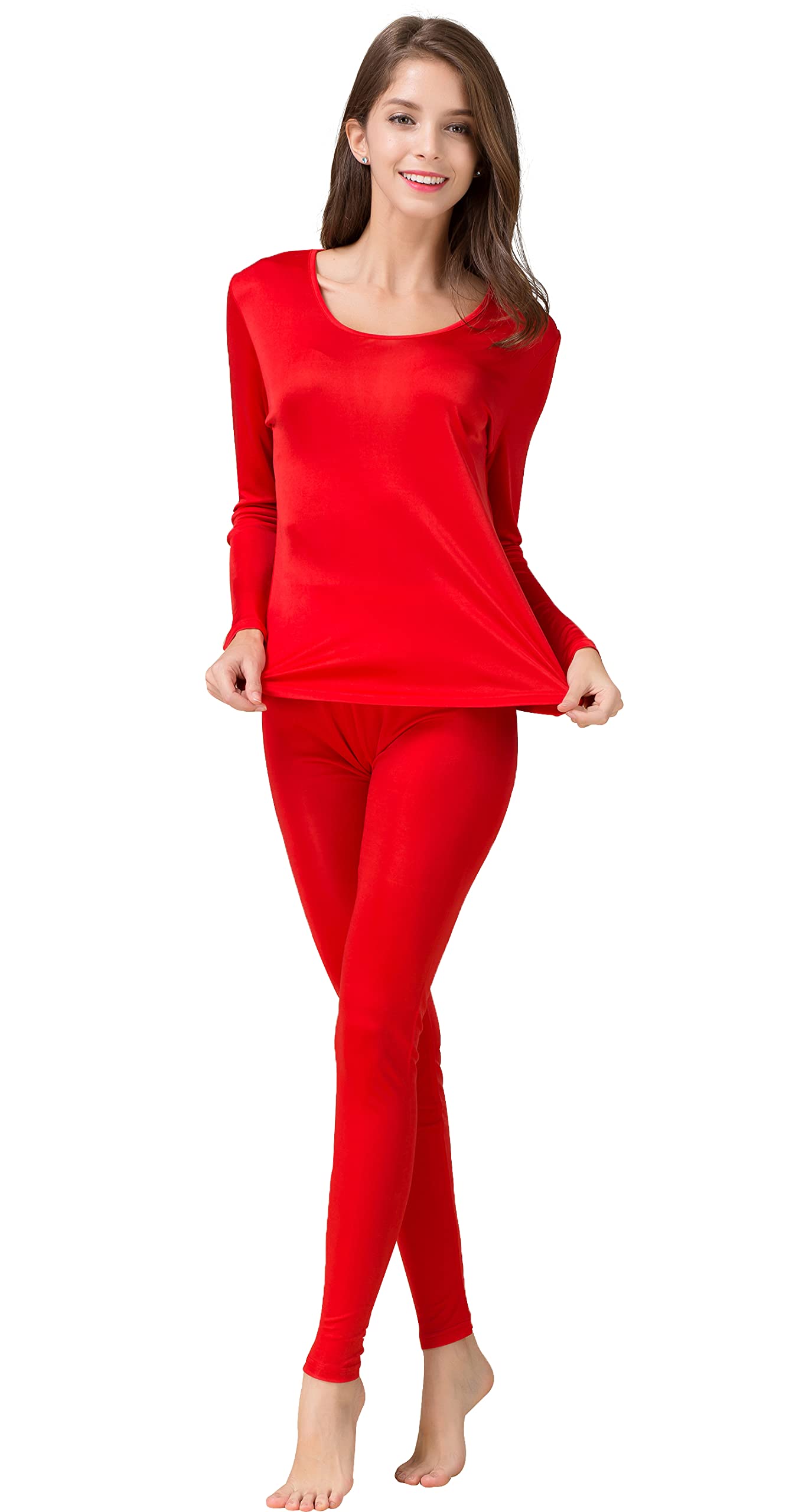 CLC Women's Pure Mulberry Silk Knitted Thermal Underwear Pajama Set (M/Bust:36