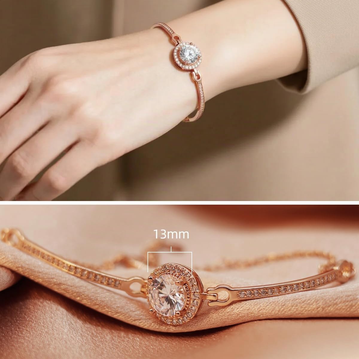 Bracciale da donna con moissanite, moissanite coltivato in laboratorio da 2 carati, dimensione 8 mm, placcato in oro rosa 18 carati, bracciale da donna in oro regolabile, regalo di gioielli