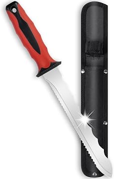 Insulation Knife - Sod Cutter Knife stainless steel 7.87-Inch sharp blade, double side utility Lawn Repair SAW with Nylon Sheath red