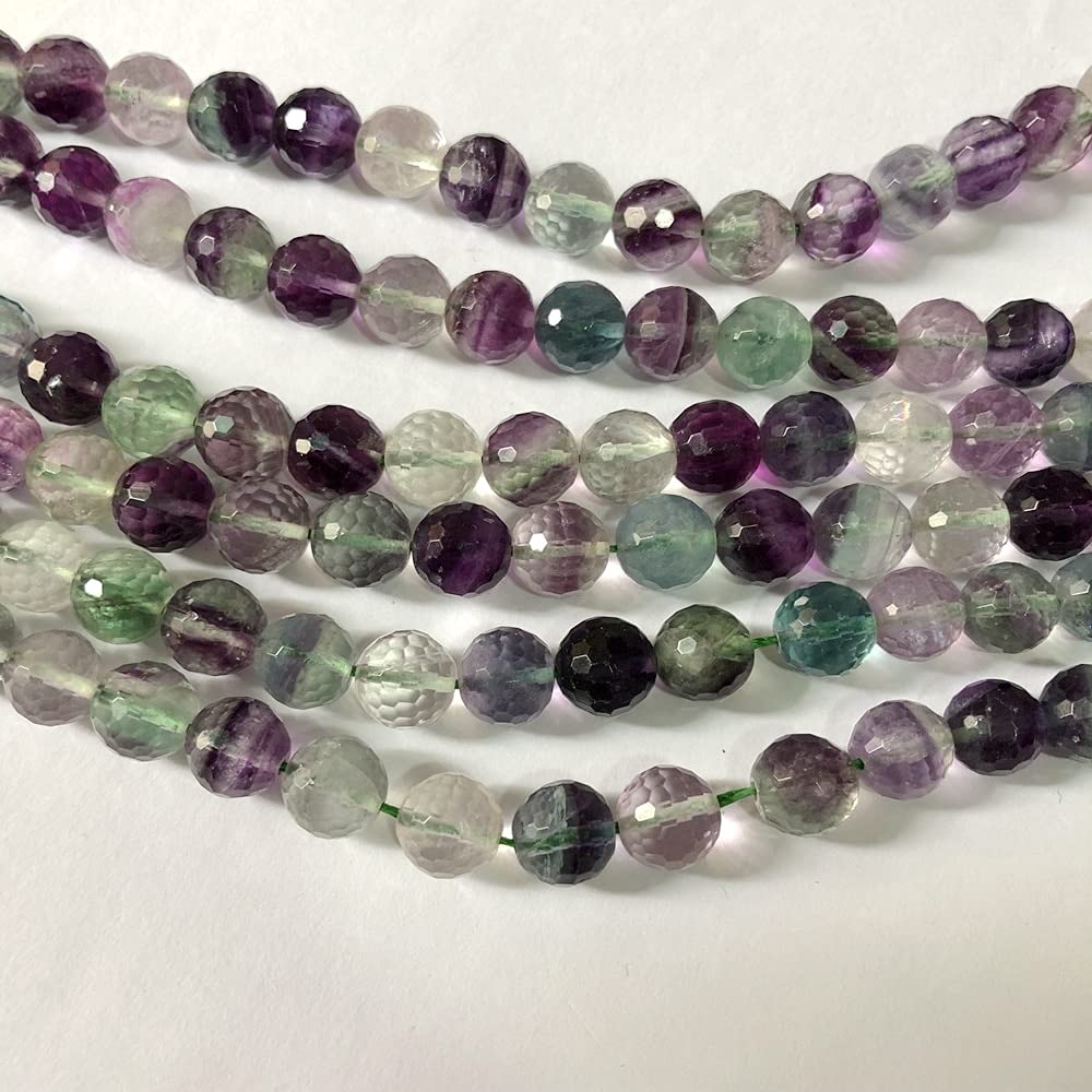 BDI119974 Beadings Natural A Rainbow Fluorite Faceted Round Beads 8mm 10mm Micro Faceted Loose Stone Beads 1of 15.5" Full Strand - ( Dia: 8mm Faceted 1strand )
