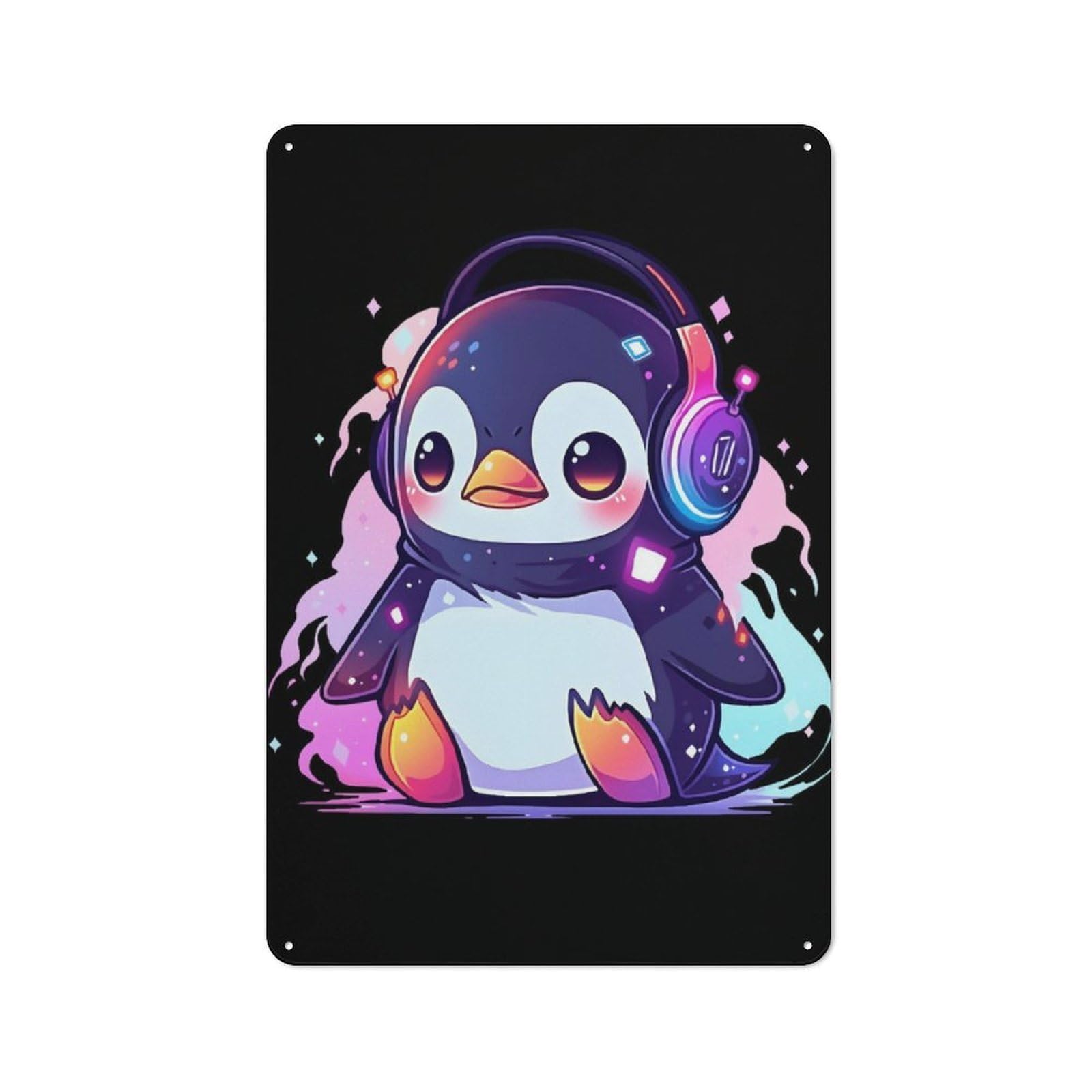 Music Penguin Metal Gift Sign 30x20cm, Vintage Home Wall Decor for Home, Shop, Pub Or Studio Wall