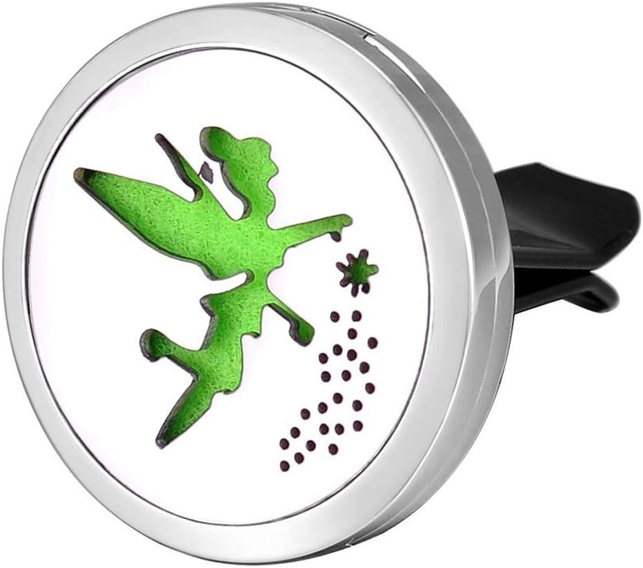 Car Aromatherapy Essential Oil Diffuser Air Freshener, Fairy Stainless Steel Locket, 11 Refill Pads