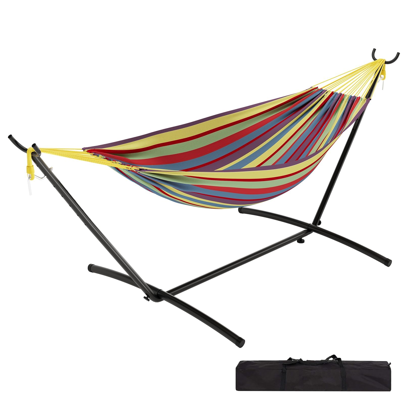 Hamac sur Pied avec Support en Fer, Tolle Hamac à Suspendre avec Support Charge 160 kg, Hamac Extérieur avec Sac de Transport Facile à Monter pour Jardin, Balcon, Voyage, Camping, 273 x 109 cm