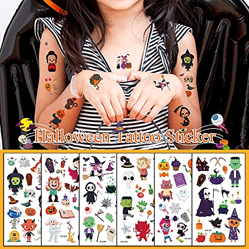 330 Pcs Halloween Temporary Tattoos Ghost Pumpkin Bat Tattoo Stickers Waterproof Body Paints Decal lack Cat Moon Owl Headless Horseman Hat Spider Web Design for Festival Halloween Party (20 Sheet)
