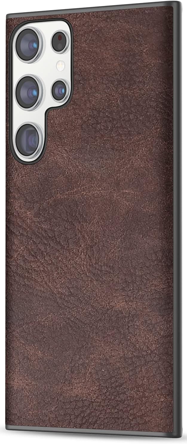 SALAWAT Galaxy S23 Ultra Case, Slim PU Leather Vintage Shockproof Phone Case Cover Lightweight Soft TPU Bumper Hard PC Hybrid Protective Case for Samsung Galaxy S23 Ultra 6.8 Inch 2023 (Dark Brown)