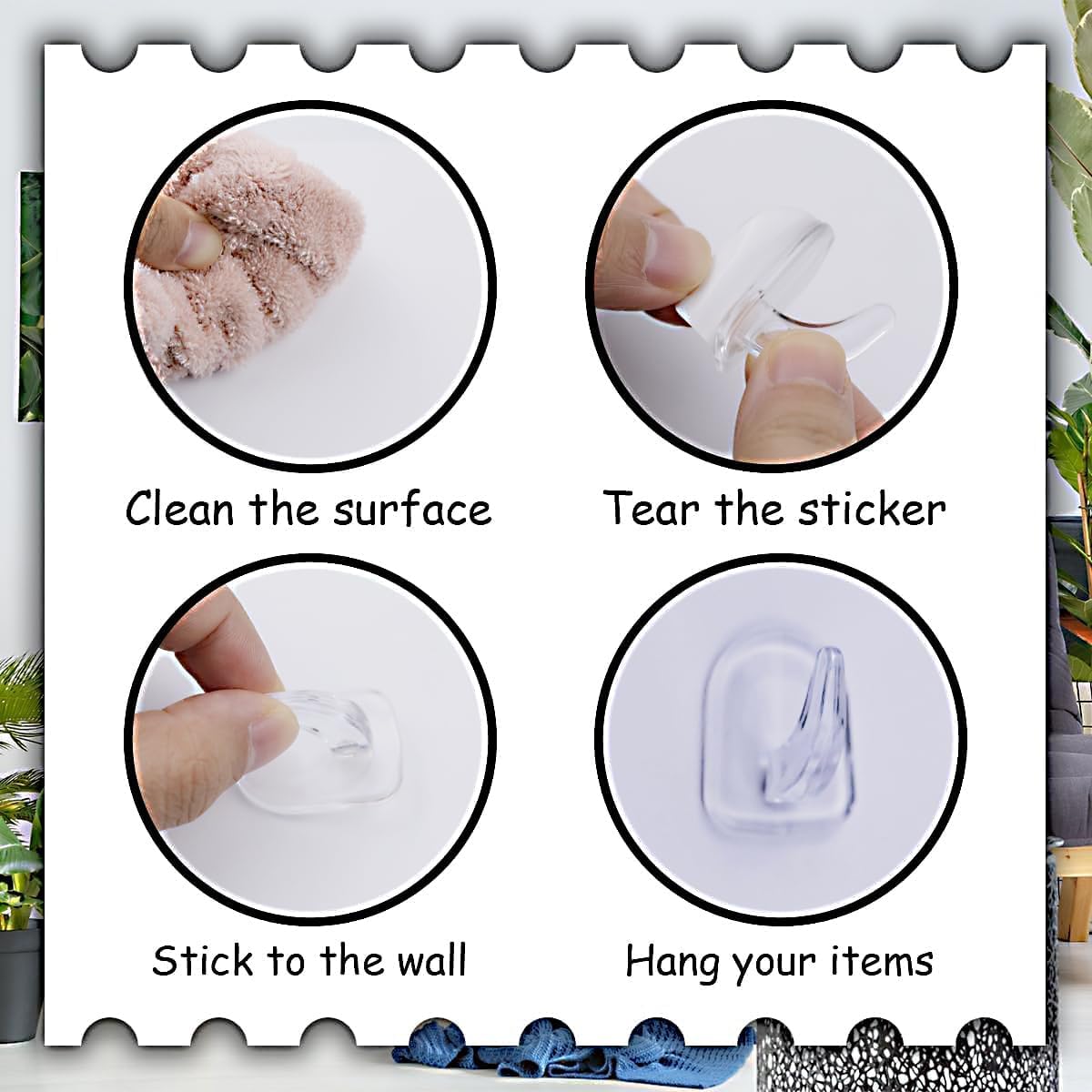 36 Pieces Clear Adhesive Wall Hooks for Hanging, Transparent Sticky Hooks Small Seamless Command Hooks for Kitchen Bathroom Bedroom Office