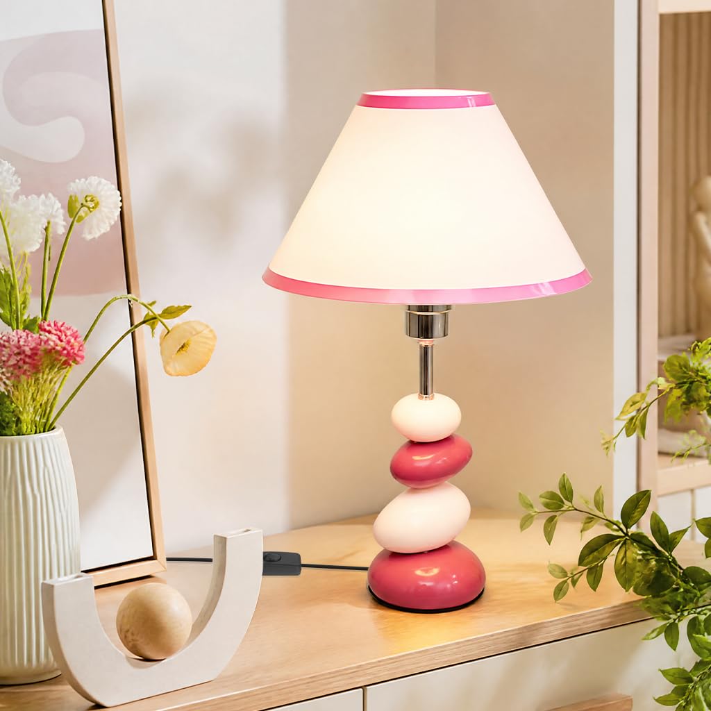 Lampada da tavolo Galet Rosa,Lampada da comodino in resina per camera da letto della ragazza,Camera da letto e ufficio,Lampade da ufficio moderne per leggere e lavorare,Lampadina E27 richiesta