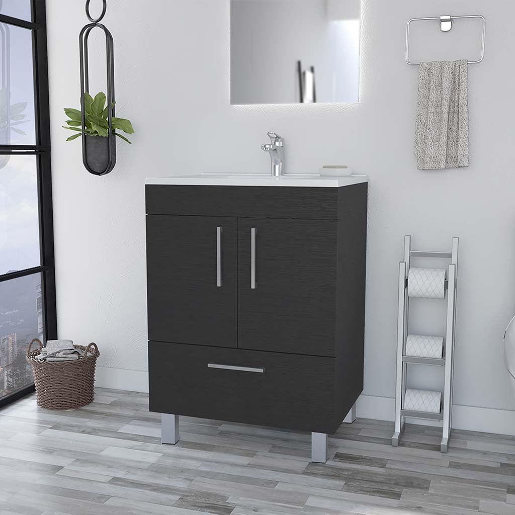 Single Bathroom Vanity Mayorca  Double Door Cabinet  One Drawer  Black Wengue Finish(D0102Hgedaw)