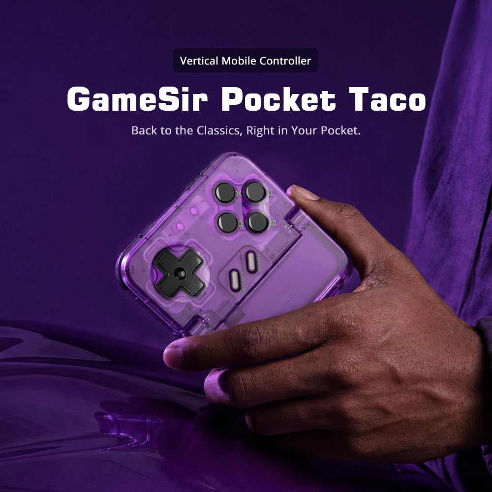 GameSir Pocket Taco - Controller di gioco mobile verticale, gamepad Bluetooth per Android, controller di gioco wireless portatile per telefono, batteria 600 mAh, ricarica pass-through, viola