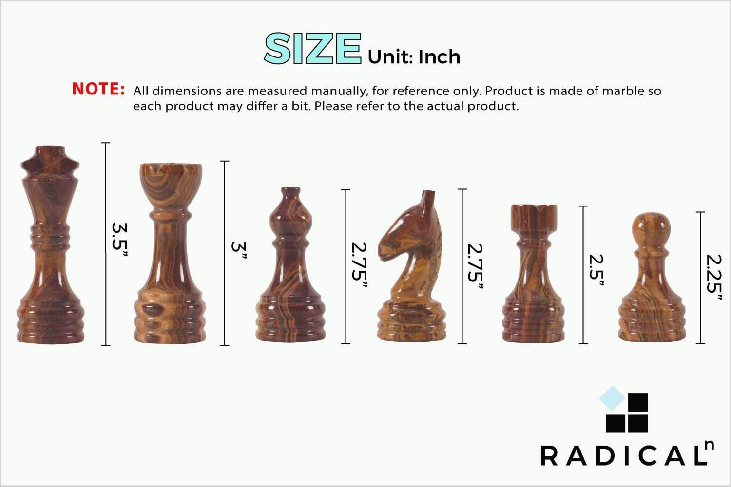 Radicaln Marble Chess Figures 3.5'' Inches Red and Coral Handmade Chess Set Figures for Travel Chess Set Chess Board Game for Adults