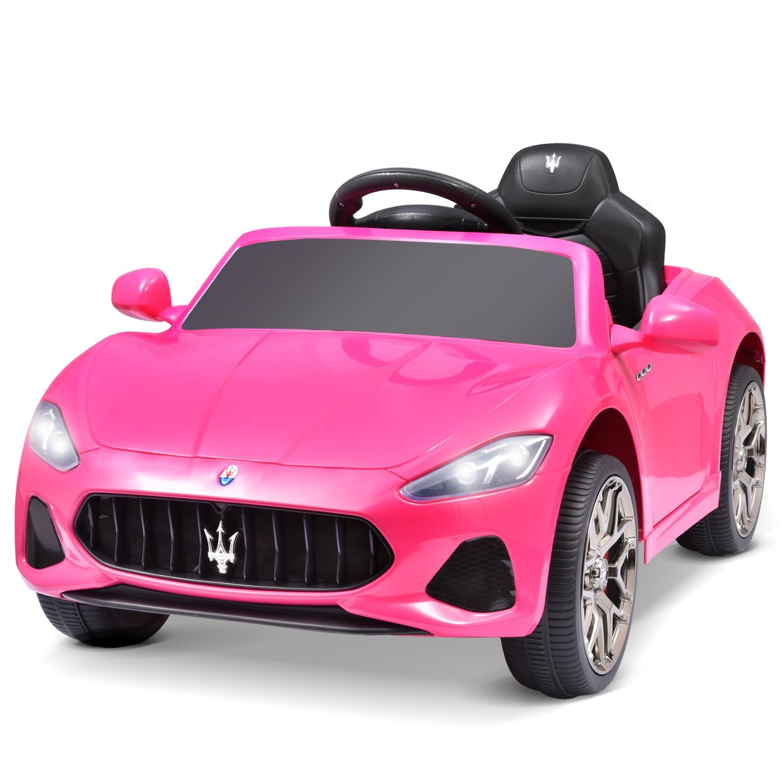 Joywhale 12V Kids Ride on Car Licensed Maserati Battery Powered Electric Vehicle for Ages 3-6, with 2.4G Remote Control, Metal Suspension, Safety Belt, Bright Headlights, Music & FM, Pink